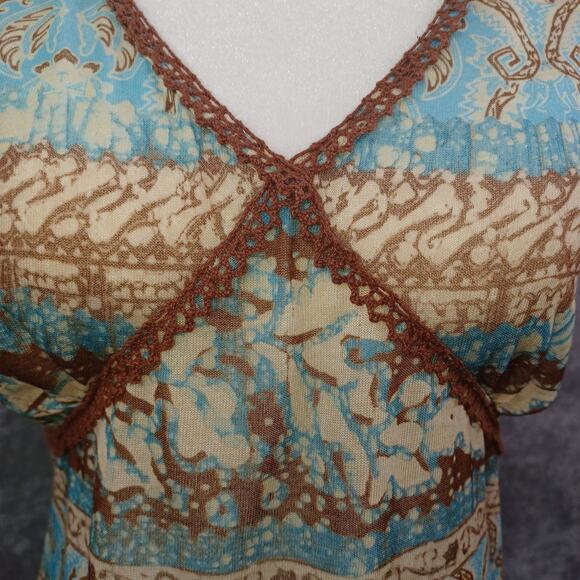 Vintage Y2K Womens Babydoll Crochet Lace Trim Top Size S Tie Waist Boho Coquette - Picture 3 of 11